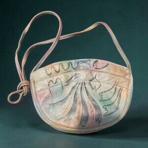 Vintage Botary Leather Crossbody Bag Multicolor Hand-Painted Design 1980s - 90's